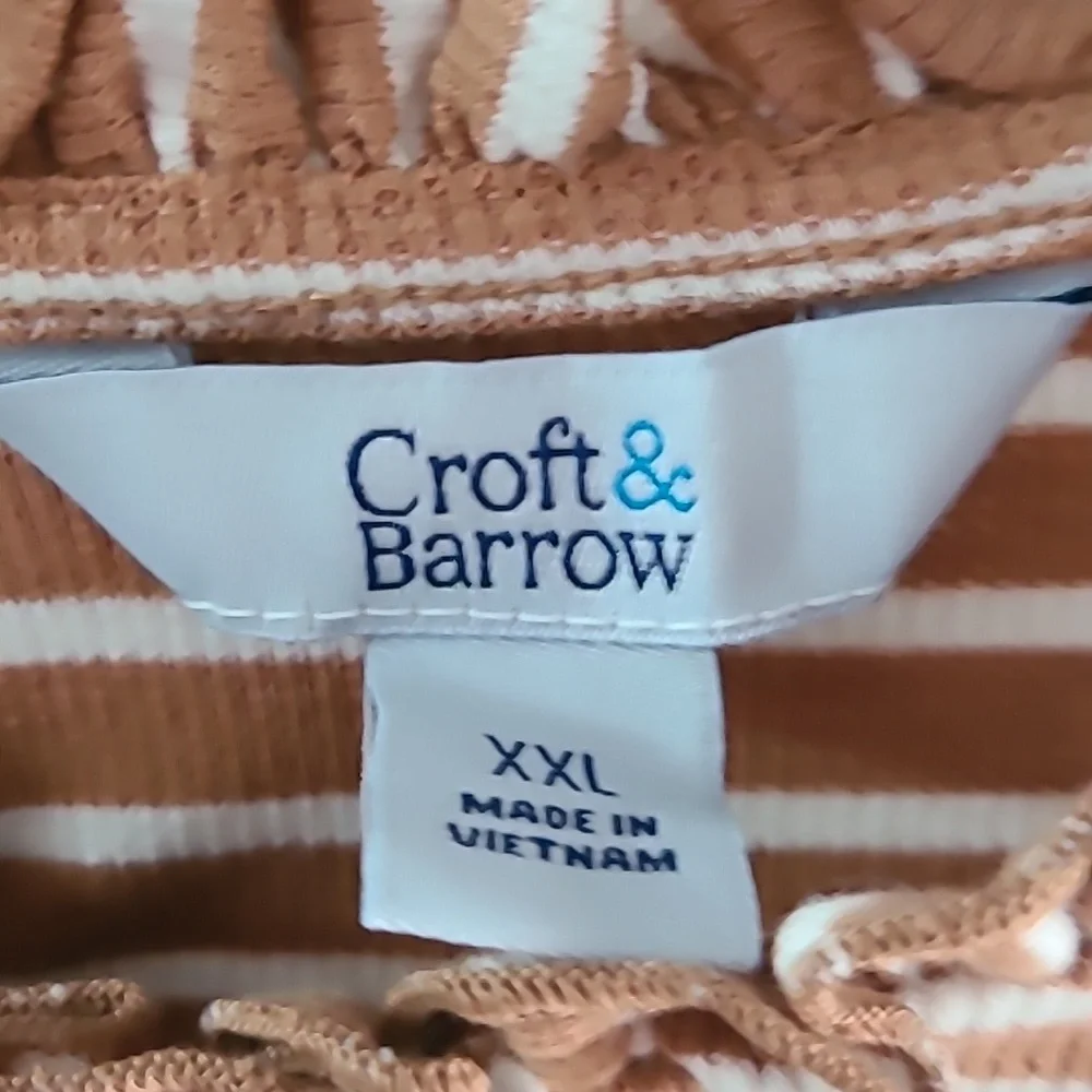 CROFT & BARROW WOMENS BROWN AND WHITE PLUS SIZE STRIPED LONG SLEEVE TOP SIZE XXL - Picture 9 of 12